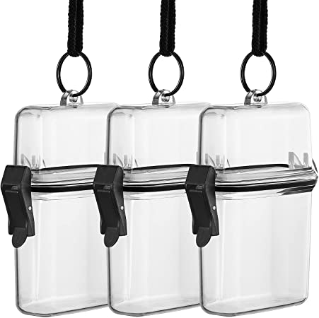 3 Pieces Waterproof Case ID Card Badge Holder Floating Sports Case Locker with Hanging Ring and Rope 4.72 x 2.95 x 1.57 Inches (Clear)