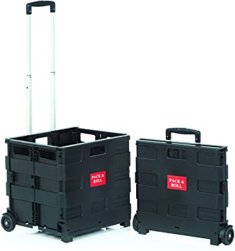 SECO Square Handle Large Foldable Plastic Trolley Cart - Black (ZY-LC-BKNEW))