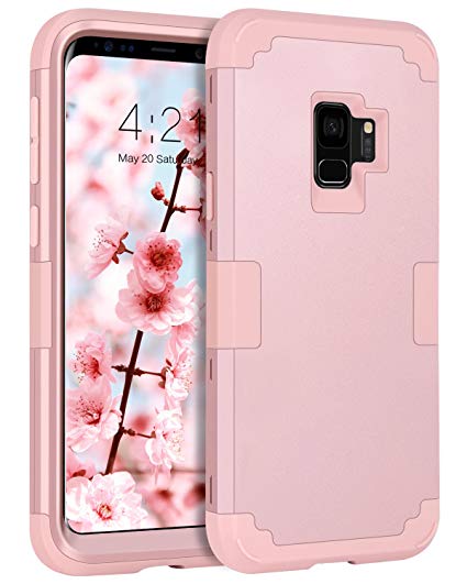 BENTOBEN Galaxy S9 Case, Samsung Galaxy S9 Case, S9 Slim Hybrid 3 in 1 Hard PC Soft Silicone Rubber Bumper Heavy Duty Shockproof Full Body Protective Cases Cover for Samsung Galaxy S9 2018, Rose Gold