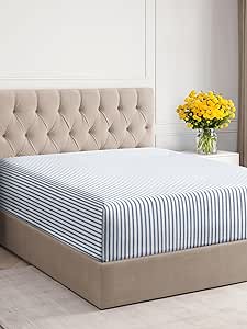 Extra Deep Queen Fitted Sheet - Hotel Luxury Single Fitted Sheet Only - Easily Fits 18 inch to 24 inch Mattress - Soft, Wrinkle Free, Breathable & Comfy Extra Deep Pockets Blue Stripes 2 Fitted Sheet