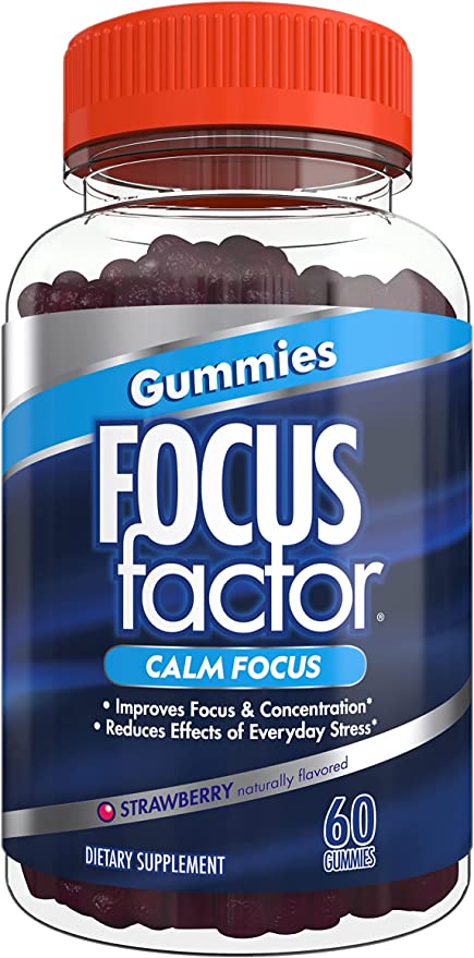 Focus Factor Calm Nootropic Gummies (60 Count) - with Clinically Studied Sensoril Ashwagandha & Lemon Balm Extract to Reduce Stress Anxiety L-theanine for Improved Concentration, Purple