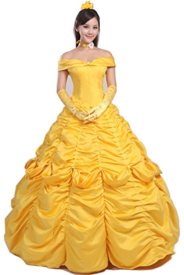 Topcosplay Womens Belle Dress Costume Layered Cosplay Halloween Costume for Adult Girls