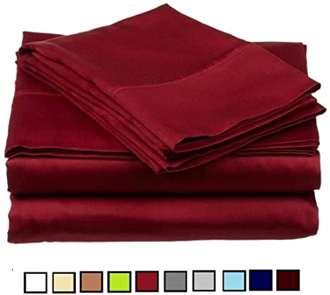 Queen Sheets - Hotel Luxury 600 TC Bed Sheet Set - 4 Piece Bed Sheets - 100% Egyptian Cotton Sheets, Easy Fit Upto 18” Deep Pocket Fitted Sheets - Queen Size Sheet Set, Burgundy Solid