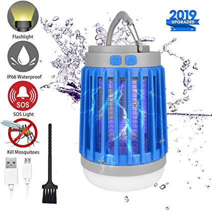 Bug Zapper Outdoor Camping Lantern LED Flashlight - 3-in-1 Portable IPX7 Waterproof Mosquito Killer Camp Lamp LED Tent Light with 2200mAh USB Rechargeable Battery, SOS Emergency, Retractable Hook