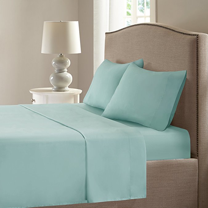 Comfort Spaces - Microfiber Smart Cool Sheets Set - CoolMax Fabric Blended For Moisture Wicking- 4 Piece - King - Aqua - Incl. Flat Sheet, Fitted Sheet and Pillow Cases