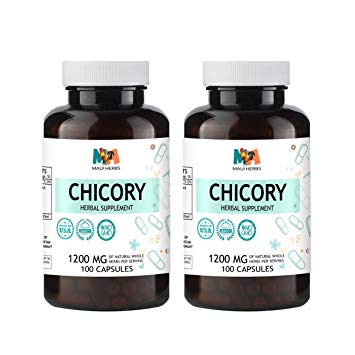 Chicory 2x100 Capsules, 1200 mg per Serving, Organic Chicory Root (Cichorium Intybus)