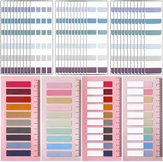 1220 Pieces Index Tabs Sticky File Tabs with Ruler Writable and Repositionable File Tabs Flags for Pages or Book Markers, Reading Notes, Classify File