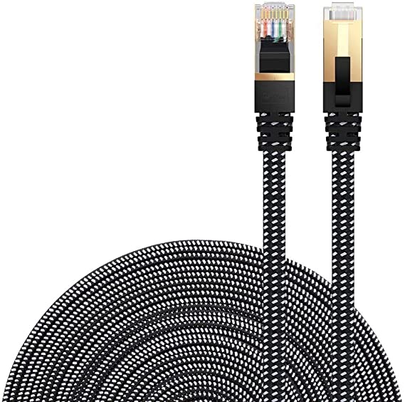 Cat 7 Ethernet Cable, 2 Packs 1.6ft DanYee Nylon CAT7 High Speed Professional Gold Plated Plug STP Wires CAT 7 RJ45 Ethernet Cable (Black 1.6ft 2 Packs)