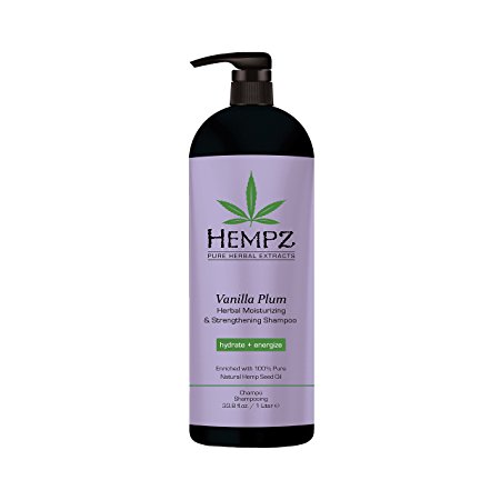 Hempz Moisturizing and Strengthening Shampoo, Pearl Purple, Vanilla Plum, 33.8 Fluid Ounce (1 Liter)