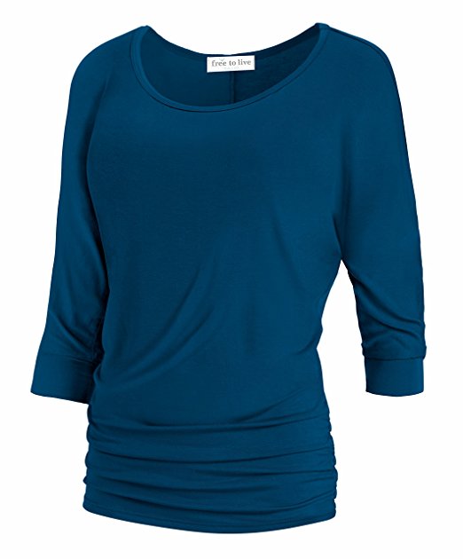 Free to Live Women's 3/4 Sleeve Shirring Top Made in USA