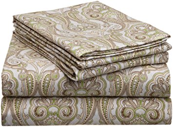 Pointehaven Heavy Weight Printed Flannel Sheet Set, King, Paisley