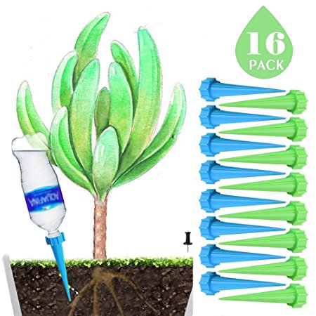 DCZTELG Plant Waterer Spikes Devices System-Automatic Drip Irrigation Watering Care Your Flower Travel Forgetting Potted Plants Green&Blue 16 Pack