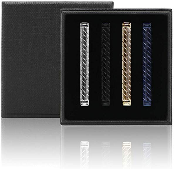 MOZETO 4pcs Tie Clip, Fashion Style Tie Bar Set for Regular Ties, Luxury Package Gift for Men