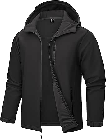 TACVASEN Men's Hooded Softshell Jacket Lightweight Waterproof Fleece Lined Windbreaker Rain Jacket Winter Outdoor Hiking