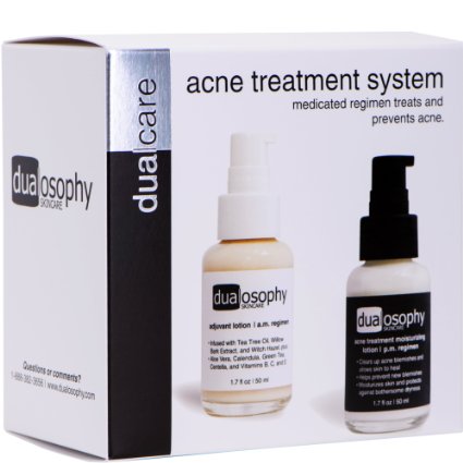DualCare Acne Treatment System: Organic Tea Tree Oil and 3% Benzoyl Peroxide Lotions. Non-comedogenic & Rich in Vitamins and Botanical Extracts.