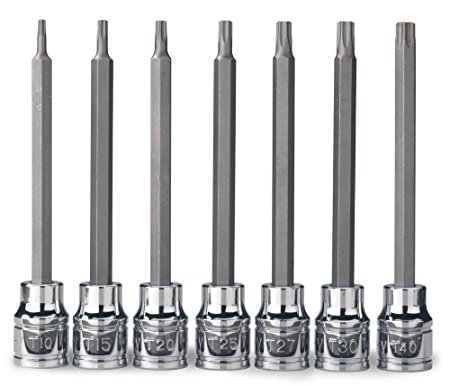 Neiko 10062A 3/8-Inch Drive Extra Long Torx Socket Set, Tamper Proof, TT10 - TT40 | 7-Piece Set