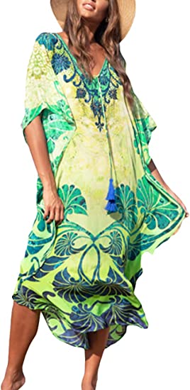 Bsubseach Women Beachwear Turkish Kaftans Long Swimsuit Cover up Caftan Beach Dress