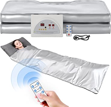 InLoveArts Far Infrared Sauna Blanket, Detox Infrared Romote Control Heating Blanket, Portable Sauna for Detoxification Relaxation at Home (Silver)