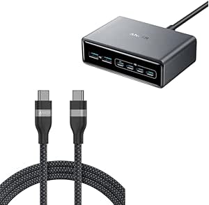 Anker USB C Cable, 240W 6 ft Upcycled-Braided USB C to USB C Cord, Type C Charger Fast Charging Cable & Anker Prime Charger, 200W 6-Port GaN Charging Station, USB-C PD Fast Charging Desktop Charger