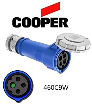 IEC 309 460C9W Connector, 60A, 250V, 3 Pole, 4 Wire, 3-Phase, Watertight, Blue - Cooper # AH460C9W
