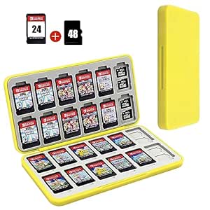 FYY Nintendo Switch Game Case - Yellow Nintendo Switch Game Holder for Nintendo Switch Cartridge Case with 24 Game Card Slots & 48 Micro SD Card Slots, Switch Card Case- Hard Shell, Silicone Lining