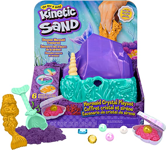 Kinetic Sand, Mermaid Crystal Playset, Over 1lbs of Play Sand, Gold Shimmer Sand, Storage and Tools, Sensory Toys for Kids Ages 3 and up