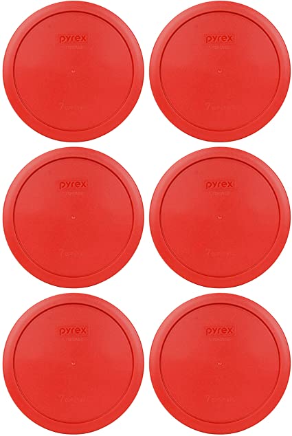 Pyrex 7402-PC 6/7 Cup Poppy Red Round Plastic Food Storage Lid - 6 Pack