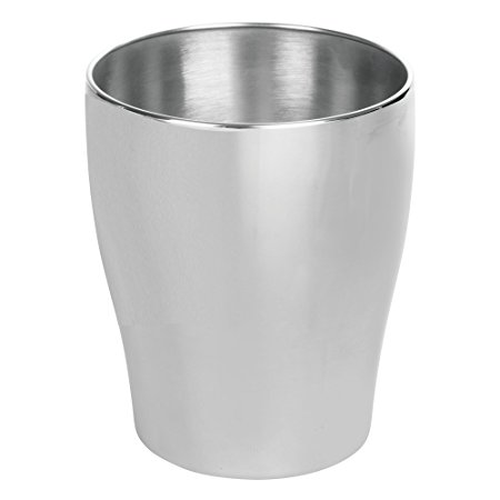 MetroDecor mDesign Round Metal Small Trash Can Wastebasket, Garbage Container Bin for Bathrooms, Kitchens, Home Offices - Durable Stainless Steel Construction with a Brushed Finish