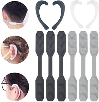 6Pcs Silicone Mask Strap Extender & 2 Pairs Ear Saver for Mask, Soft Adjustable Buckle Anti-Slip Ear Protector, Extending Hook Belt for Ear Strap Mask Holder for Adult & Kids