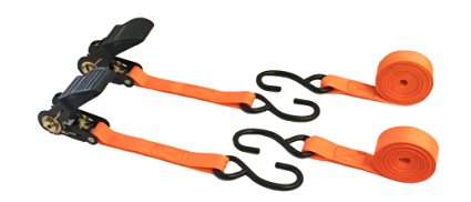 Mann Ratchet Tie Downs Straps with S-hooks 1-Inch x 15-Feet 500 Lbs Load Cap - 1500 Lb Break Strength 2-Pack Set
