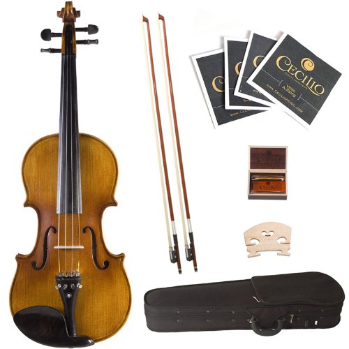 Cecilio 4/4 CVN-500 Ebony Fitted Solid Wood Flamed Violin with Antique Finish