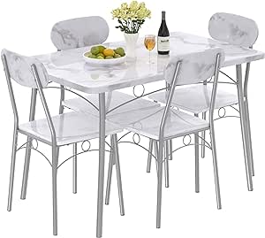 VECELO Dining Table Set for 4 5 Piece Dinette with Chairs for Kitchen, Breakfast Nook and Small Space, 43.3", White