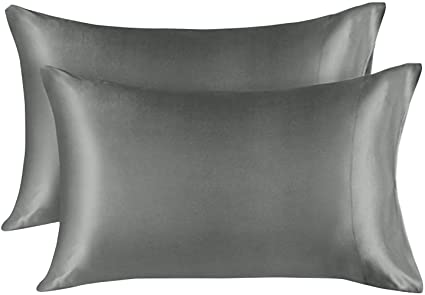 EXQ Home Silky Satin Pillowcase for Hair and Skin,Soft Cooling Pillow Cases Queen Size 2 Pack Satin Pillow Case with Envelope Closure No Zipper Grey(20x30 inches)