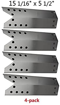BBQ funland SH6781 (4-Pack) Stainless Steel Heat Plate Replacement for Kenmore Sears, Nexgrill, Sunbeam Grill Master, Lowes Model Grills (15 1/16 x 5 1/2 inch)