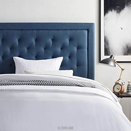 LUCID Bordered Upholstered Headboard with Diamond Tufting, Queen, Cobalt