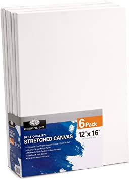 Royal & Langnickel Essentials 12x16" Triple Gessoed Stretched Canvas Value Pack, for Oil and Acrylic Painting, 6 Pack