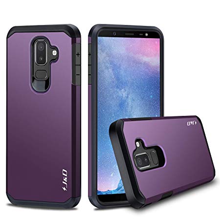 J&D Case Compatible for Galaxy J8 Case, Heavy Duty [Dual Layer] Hybrid Shock Proof Protective Rugged Bumper Case for Samsung Galaxy J8 Case - Purple