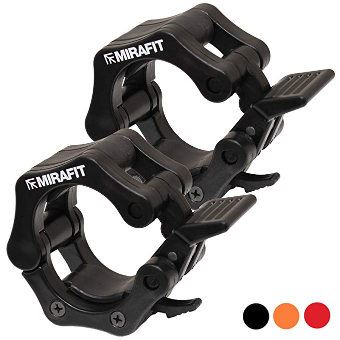 Mirafit Pair of 50mm Olympic Weight Bar Clamp Collars - Black, Orange or Red