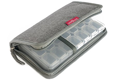 LeanTravel Small Weekly Travel Pill Case Organizer & Passport Wallet with 5 Compartments