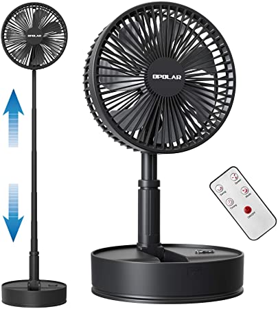 OPOLAR Rechargeable Oscillating Foldaway Fan with Remote Control, Battery Operated Standing Pedestal Fan, Stretchable, Timer, 4 Speeds, 7200mAh Table Fan for Home, Camping, Outdoor and Office, 8-Inch