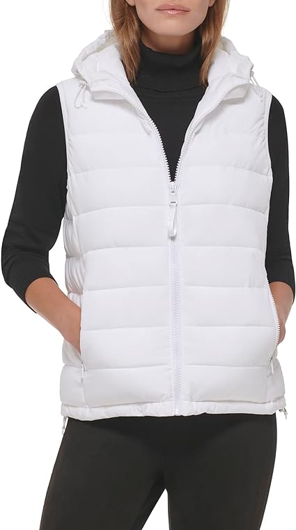 Calvin Klein Women's Hooded Casual Stretch Fabric Quilted Vest