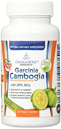 Garcinia Cambogia Extract - 1600 mg Servings (only 2 capsules/day)- Pure 100 % Natural GMO Free Effective Appetite Suppressant and Weight Loss Supplement from Omega Soul (60 capsules)