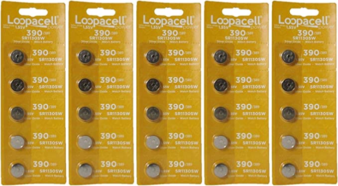 LOOPACELL 25 Pieces 390/389 SR54/SR1130W Silver Oxide Watch Batteries