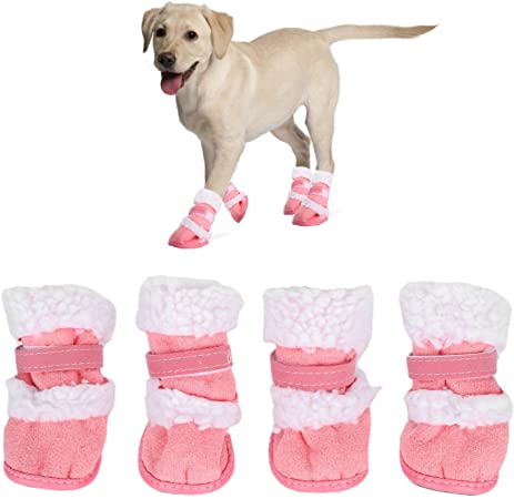 Zerodis Pet Snow Boots, Soft Warm Dog Paw Protector Winter Dog Feet Shoes with Hook Loop Closure for Dogs Cats Puppy Kitten