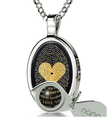 Love Necklace Inscribed with I Love You in 120 Languages in 24k Gold on Onyx Pendant, 18" - NanoStyle Jewelry