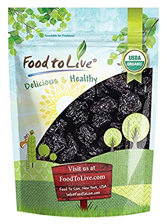 Organic Pitted Prunes — Dried California Plums, Non-GMO, Unsulfured, Unsweetened, Bulk (by Food to Live) (1 Pound)