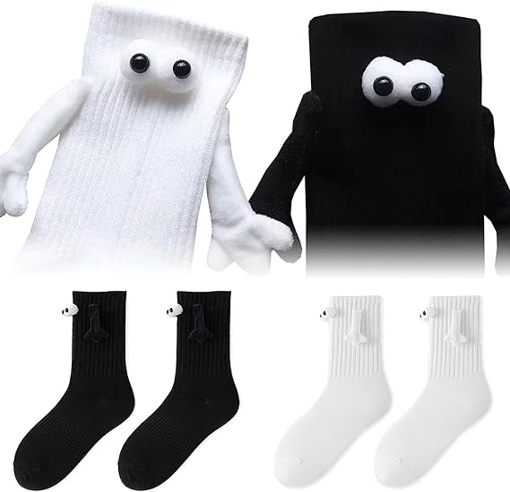 Rotok Holding Hands Socks, Couple Magnetic Hand Socks, Unisex Mid Tube Funny Hand In Hand Socks, Novelty 3D Doll Gifts Socks