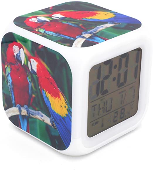 BOYAN New Red Parrot Macaw Bird Led Alarm Clock Creative Desk Table Clock Multipurpose Calendar Snooze Glowing Led Digital Alarm Clock for Unisex Adults Kids Toy Gift