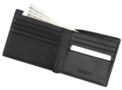 HISCOW Bifold Wallet Black with 8 Credit Card Slots - Italian Calfskin