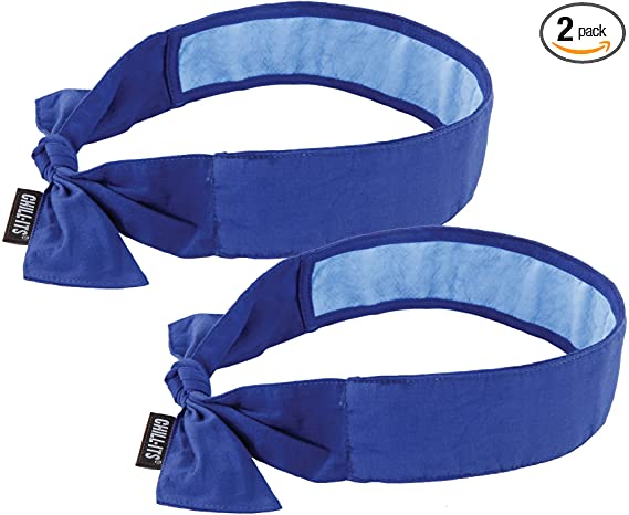 Ergodyne Chill Its 6700CT Cooling Bandana, Lined with Evaporative PVA Material for Fast Cooling Relief, Tie for Adjustable Fit, Blue, 2-Pack